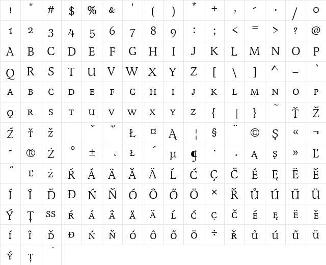 LatienneSCTEEReg Regular  glyph index