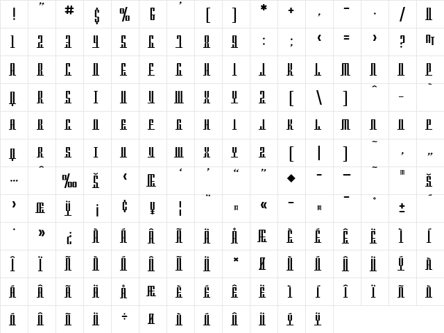 SF Americana Dreams SC Upright Regular  glyph index