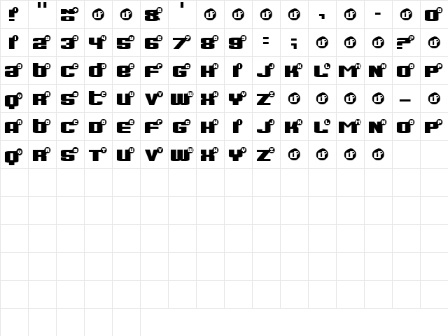 UnTrue Regular  glyph index