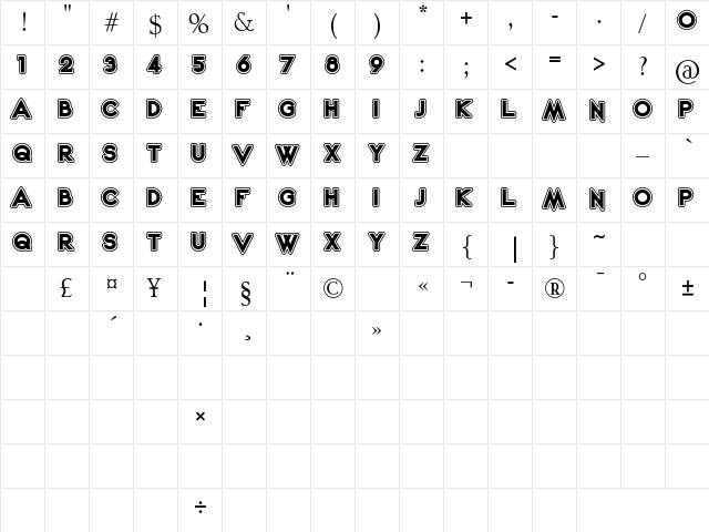 2020 Outline Fortune Kei Regular  glyph index