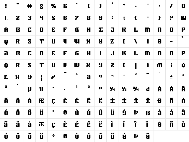 Federal Blue Bold Bold  glyph index