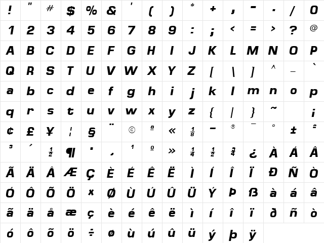 MinimaSSK BoldItalic  glyph index