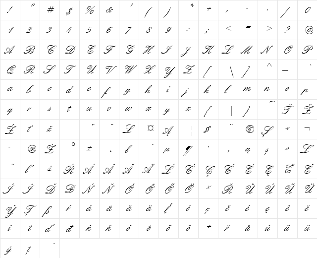 EnglischeSchTEE Regular  glyph index