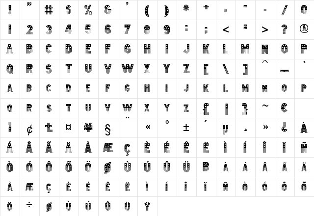 Amerika Regular  glyph index