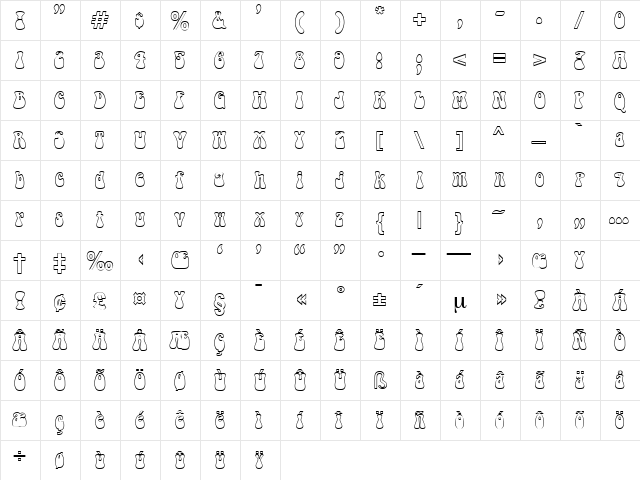 BalloonOpen Regular  glyph index