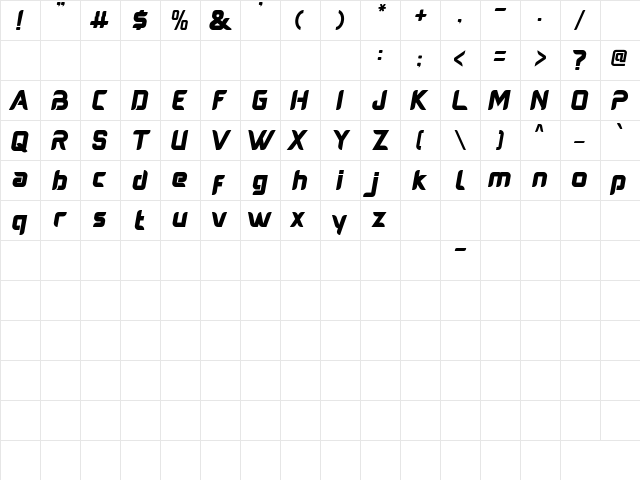 Austere Regular  glyph index