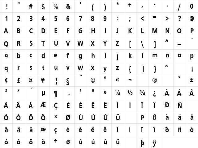 Four Sticks 20 Regular  glyph index