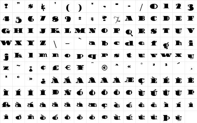 GuinnessExtraStout Regular  glyph index