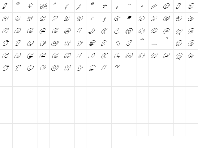 BeastlyHollowItalics Regular  glyph index