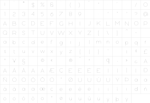 Bubbble Gum Hairline  glyph index