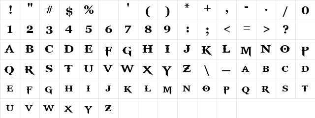 GodOfWar Regular  glyph index
