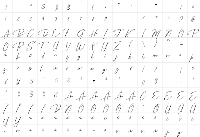 Bentosa Regular  glyph index