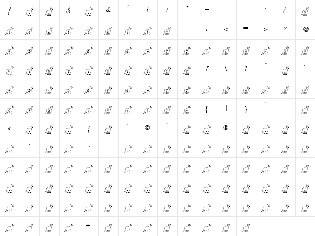 BillyBear Dinosaurs Regular  glyph index