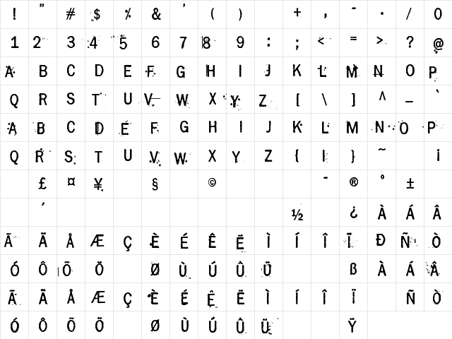 Grasshopper Z Regular  glyph index