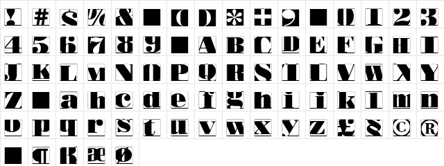 BodoblackSquaresInvers Regular  glyph index