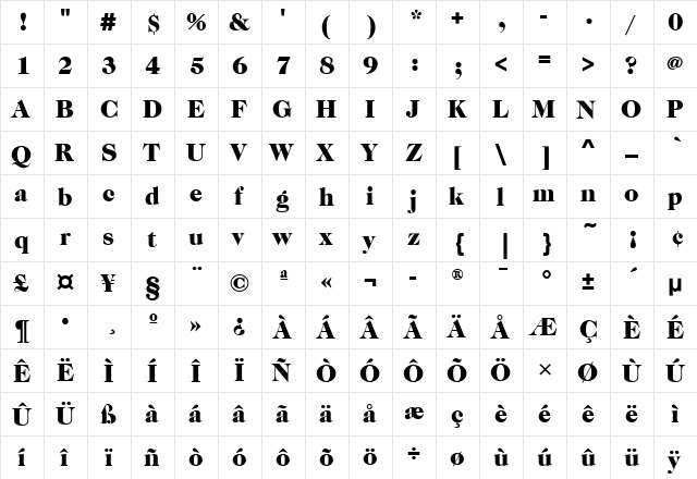 CaslonTwoTweFourMdITC Black  glyph index