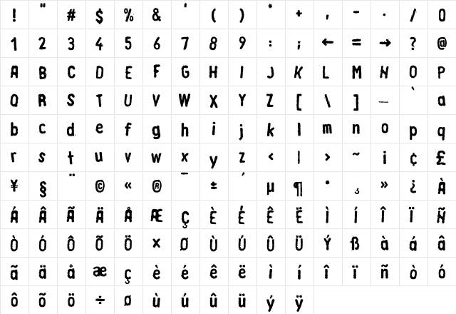 LTRussischBrot EatRegular Regular  glyph index
