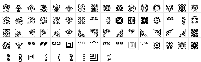 OrnamentTT Regular  glyph index