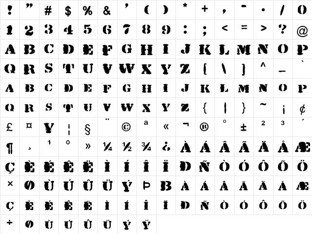 FZ UNIQUE 25 MANGLED Normal  glyph index