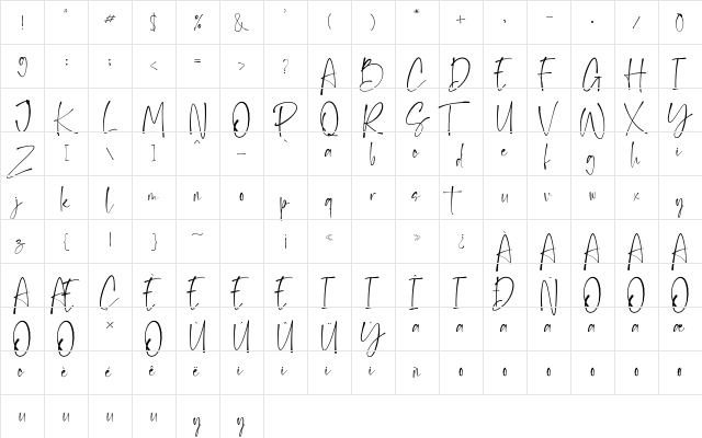 Brilliant Starlight Regular  glyph index