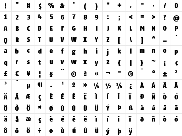 FagoCoTf-Black Bold  glyph index