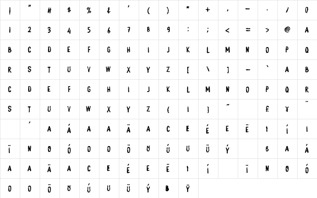 MONSTER BOO Regular  glyph index