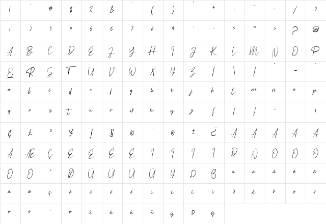 Astagina Signature Regular  glyph index