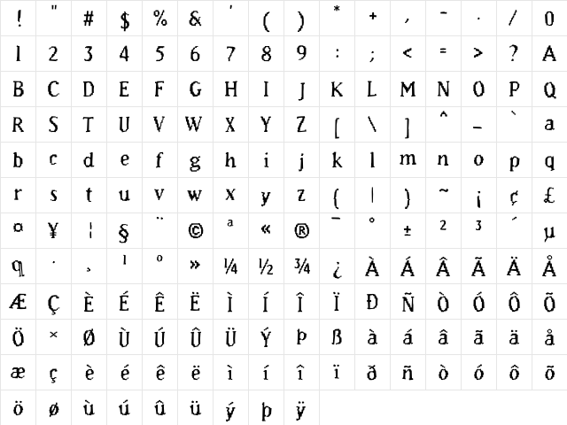 Murphy33 Regular  glyph index