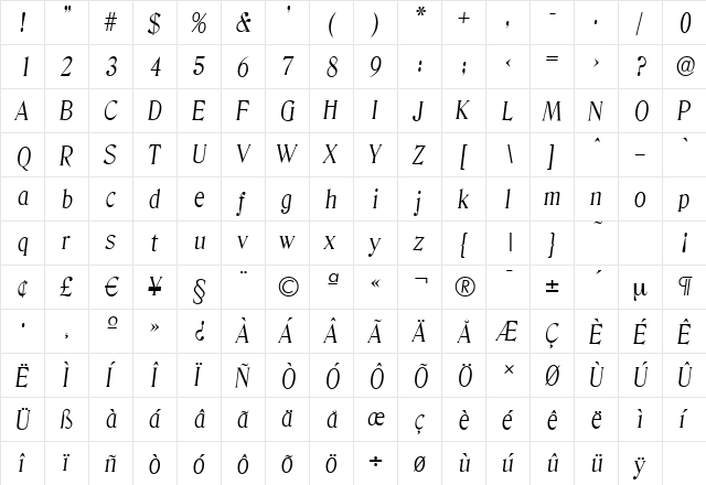 DenverSerial-Light Italic  glyph index
