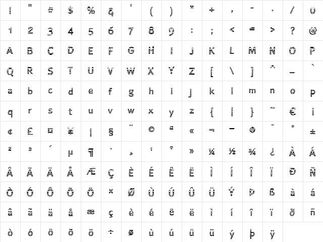 Alum Free Promotional Regular  glyph index