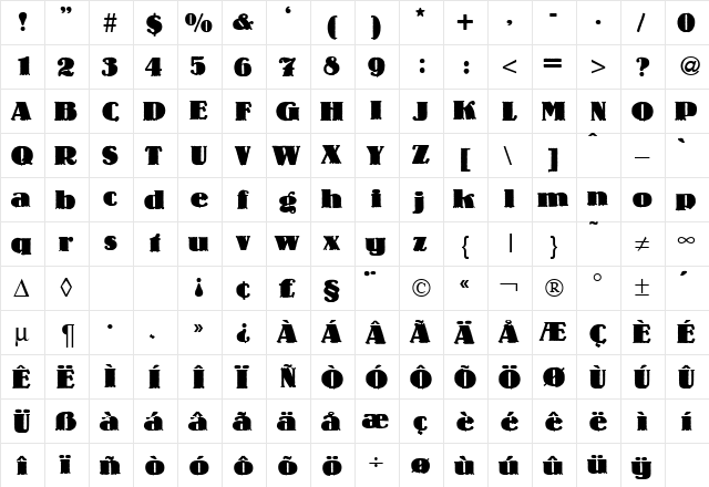 LouisHeavy Regular  glyph index