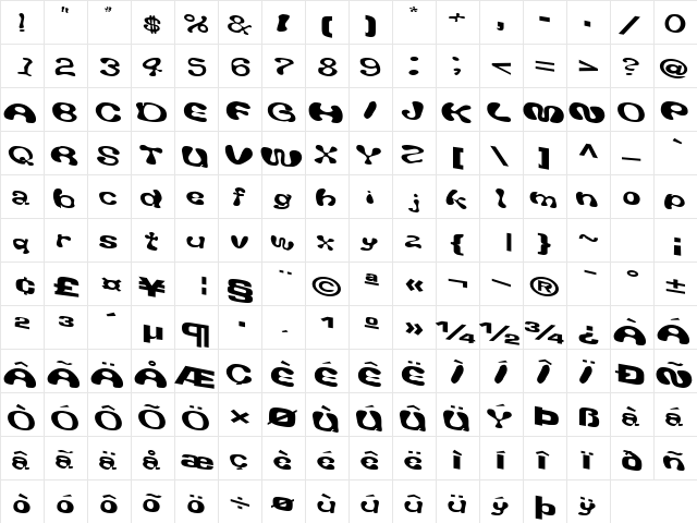 GiveAndTake18 Regular  glyph index