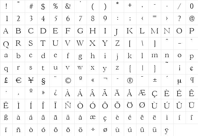 MarcBecker-ExtraLight Regular  glyph index