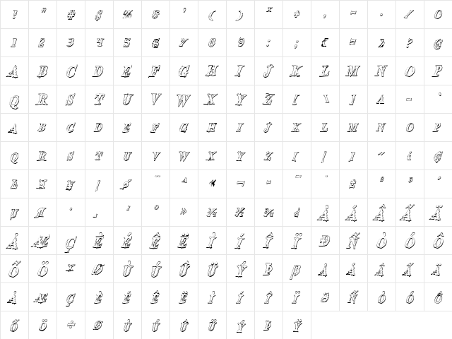 Blood Crow Shadow Condensed Italic Condensed Italic  glyph index