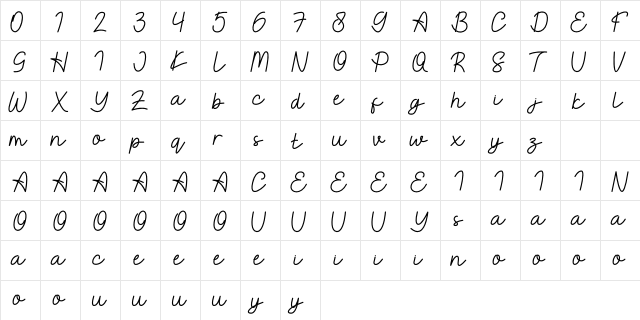 East Blue Free Regular  glyph index