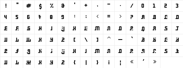 Madina Regular  glyph index