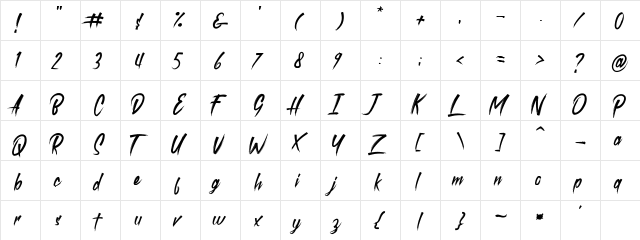 roastink demo Regular  glyph index