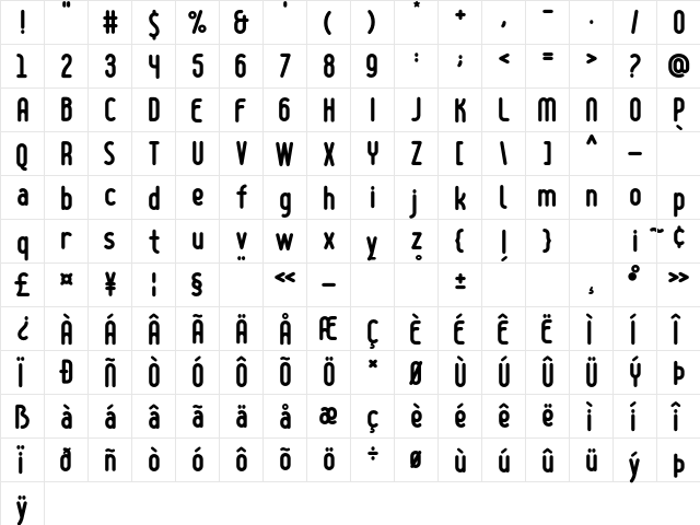 boldyear Bold  glyph index