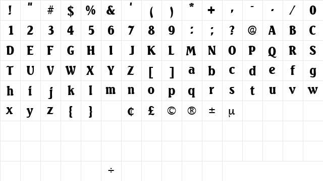VarioDisplaySSK Regular  glyph index
