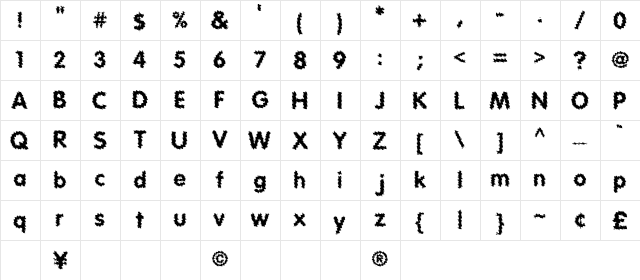 Tear Regular  glyph index