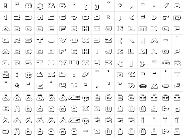 Skyhawk 3D Regular  glyph index
