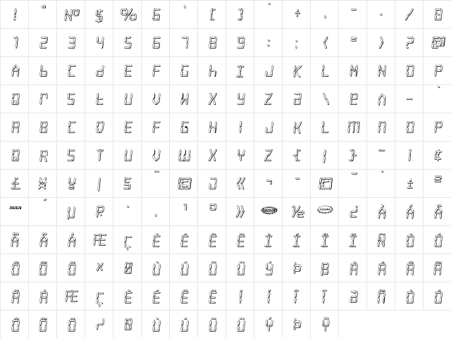 Frozen Crystal 3D Regular  glyph index