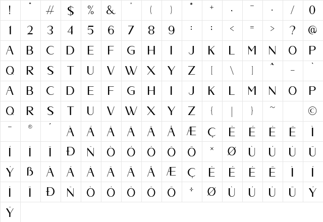 Abenda Regular  glyph index