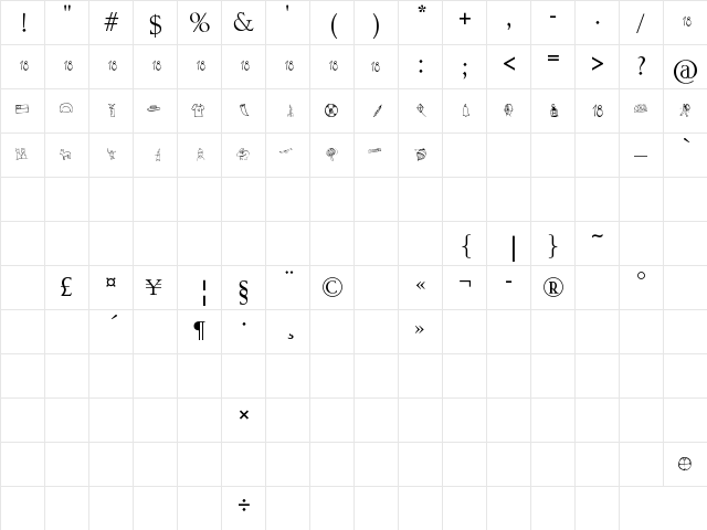 chile Regular  glyph index