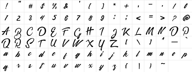 Quitman Regular  glyph index