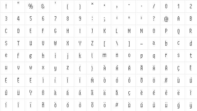 Parisienne Small Regular  glyph index