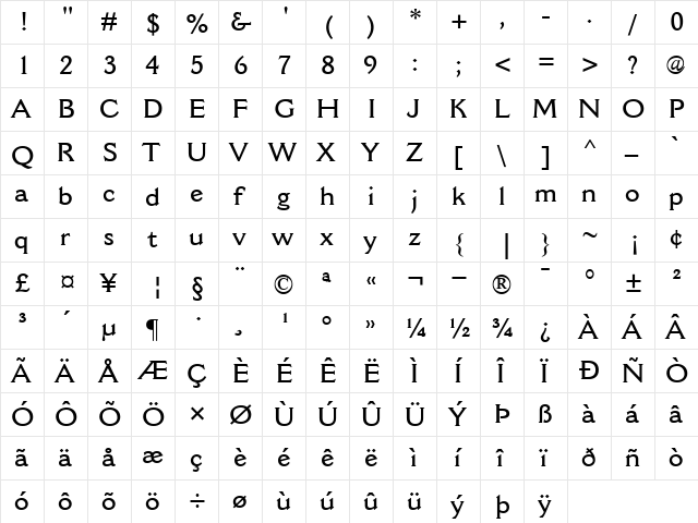 CantoriaMT-SemiBold Semi Bold  glyph index