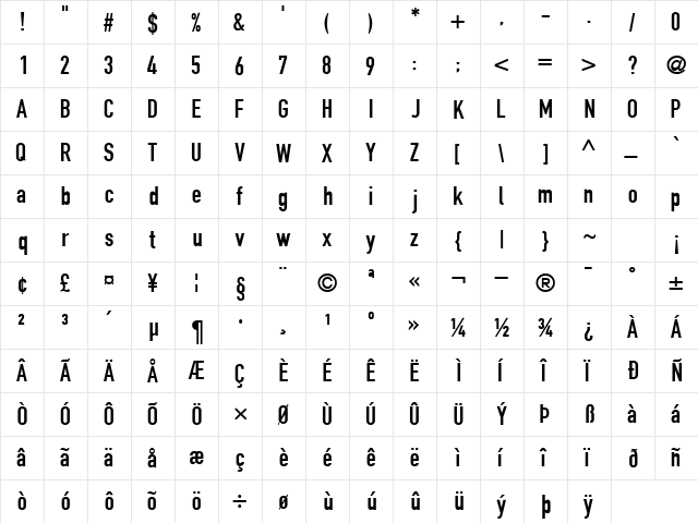 ReductoCondSSK Regular  glyph index
