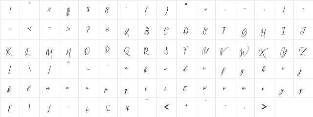 Wellington Regular  glyph index