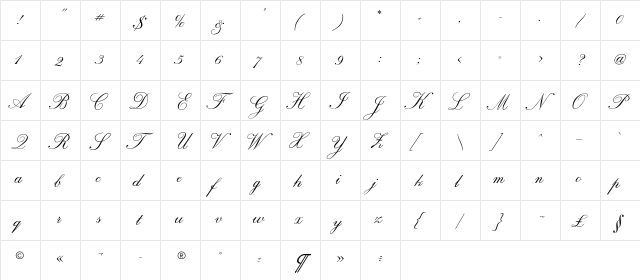 CalligraphRuss Regular  glyph index